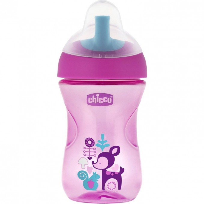 Чашка-поильник CHICCO ADVANCED CUP (с трубочкой), 12м+, 266 мл, розовый/олененок 340624222