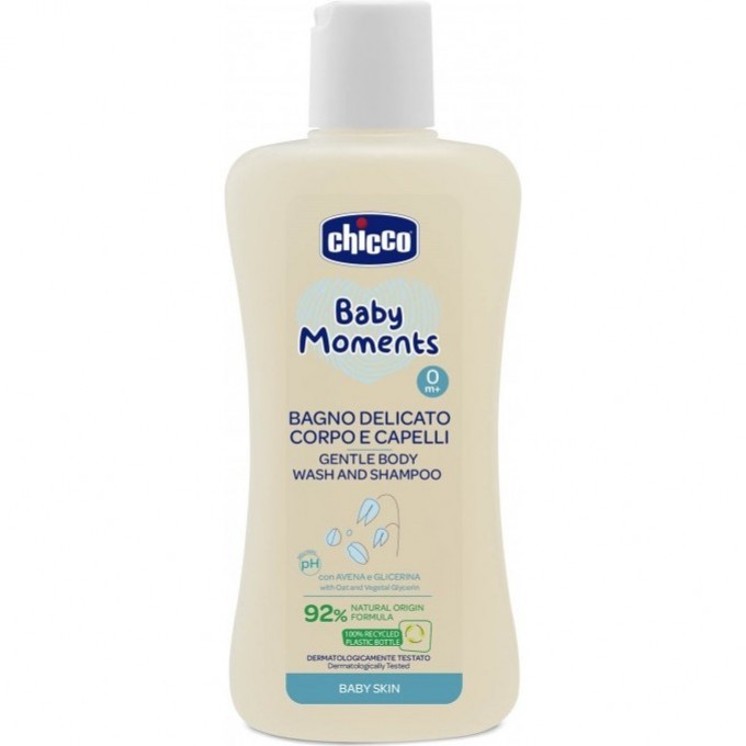 Нежная пена CHICCO BABY MOMENTS DELICATE SKIN для волос и тела 200 мл 10593000000